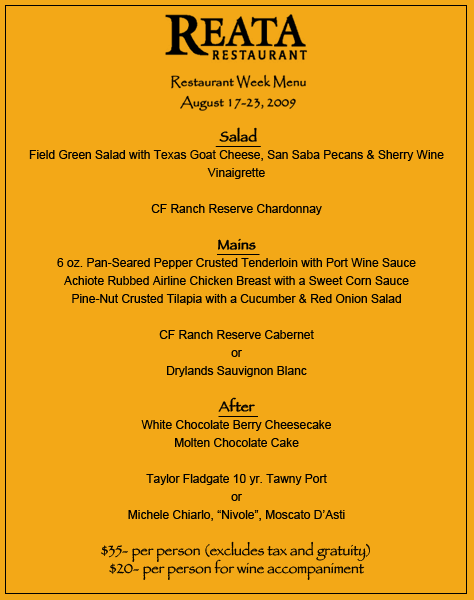 RESTAURANT WEEK Menu